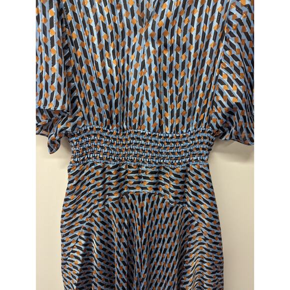MAJE Richelane Metallic Jacquard Maxi Dress Blue Asymmetrical Size 40 Large - Picture 5 of 15
